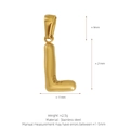 Polished 18K gold plated stainless steel puffy bubble letter L pendant with dimensions - Letter L (Pendant Only) / Gold