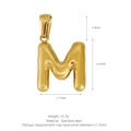 Polished 18K gold plated stainless steel bubble letter M pendant with size specs - Letter M (Pendant Only) / Gold