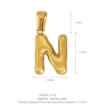 Polished 18K gold plated stainless steel letter N bubble pendant necklace charm - Letter N (Pendant Only) / Gold