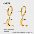 Detalle de pendientes de luna en acero dorado de 18K con medidas 16mm y peso de 3,5g - Estilo de Colgante de Luna (NXE79)