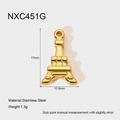 Detailweergave van de 18K vergulde Eiffeltoren-hanger met afmetingen en gewichtsinfos - Gouden Eiffeltoren Stijl (NXC451G) / Goud