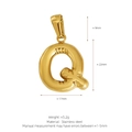 Polished 18K gold-plated stainless steel bubble letter Q pendant with dimensions - Letter Q (Pendant Only) / Gold