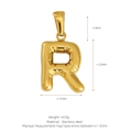 Polished 18K gold plated stainless steel bubble letter R pendant with dimensions - Letter R (Pendant Only) / Gold