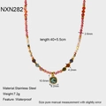 Détail du collier de perles en acier inoxydable avec pendentif vert et dimensions - Collier Perlé Multicolore avec Pendentif Carré Vert (NXN282) / Collier