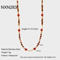 Détails du collier de perles en pierre naturelle avec chaîne en acier et spécifications - Collier Perlé Aspect Perle Rouge et Blanc (NXN283) / Collier