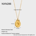 Detail showing 18k gold plated stainless steel starburst oval pendant with measurements - Octagonal Star Medal Style (NXN286)