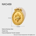 Detailed size view of oval stainless steel compass pendant with 18k gold plating - Oval Medal Pendant (NXC459)