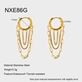 Détail de boucles d'oreilles en acier inoxydable plaqué or 18 carats avec pampilles à chaîne - Style Doré (NXE86G)