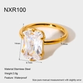 Detaillierte Makroansicht der Maße des 18K vergoldeten Edelstahl Zirkon Rings - US 6 / Smaragdschliff-Stil (NXR100)