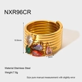 Détail de bague en acier plaqué or 18k avec oxydes de zirconium colorés taille poire - Taille 6 / Style Pierre Colorée Multi-couches (NXR96CR)