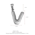 Silver stainless steel bubble letter V pendant necklace charm with measurement details - Letter V (Pendant Only) / Silver