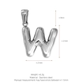 Polished silver stainless steel bubble letter W pendant with 3D inflated balloon effect - Letter W (Pendant Only) / Silver