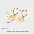 Detailed view of 14k gold plated snake scale drop earrings with crystal and size specs - Snake Disc With Rhinestone (DFE202315)