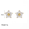 Detailansicht der 9mm Gold-Ohrstecker mit Zirkonia-Blumen und Größenangaben - 9mm / Weiß (DFE16W)