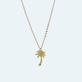 Golden titanium steel necklace featuring a polished coconut tree pendant on a thin chain - Palm Tree / Gold (18K)