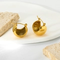 Polished hollow 18K gold plated stainless steel chunky ball earrings on decorative plate - Gold