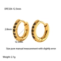 Vue détaillée des boucles huggies dorées 18 carats avec zircons noirs et dimensions - Zircone Noir / Noir (12mm)