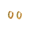 Détail des boucles d'oreilles huggie dorées 18K PVD serties de cinq zircons verts - Zircone Vert / Vert (Taille 10)