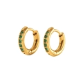 18K gold-plated stainless steel hoop earrings with inset green cubic zirconia stones - Green (12mm)