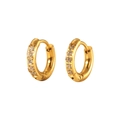 Detailed view of 18K PVD gold plated huggie earrings with sparkling inlaid zircons - White (12mm)