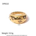 Macro detail of wide 18K gold-plated starburst ring with colorful cubic zirconia stones - US 7 / Octagonal Star Flare Multicolor Rhinestone Style (DFR222)