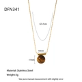 Detailed view of tiger eye stone pendant necklace with dimensions and stainless steel material - Metal Tube Style (DFN341)
