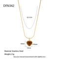Detailed specs for gold tiger eye heart necklace with 42+5cm stainless steel chain - Heart Style (DFN342)
