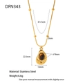 Macro detail of tiger eye stone pendant necklace with dimensions and stainless steel specs - Irregular Shape Style (DFN343)