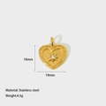 Detailed view of heart-shaped stainless steel pendant with starburst engraving and zircon - Heart Shape Pendant (DFC183)