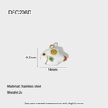 Detail view of a white enamel fish pendant with colorful dots and 14mm size guide - White Fish (DFC206D)
