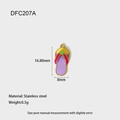 Detailed dimension view of colorful stainless steel flip-flop pendant with enamel finish - Purple-Green Slipper (DFC207A)