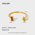 Vue détaillée de la bague en acier plaqué or 18K avec pierres de zircon rouge et jaune - Ouvert / Style Rouge et Jaune (DFR230RY)