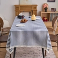 Rechteckige Tischdecke im japanischen Stil mit blau-weißen Streifen und Spitzenkante - 60-60 / Marineblauer Vertikaler Streifen Mit Beigem Spitzenbesatz