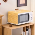 Multicolor checkered dust cover for appliances with white pom-pom fringe decoration - Microwave Style / Yellow Grid