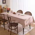 Nappe vintage française à carreaux roses avec bordure à volants et texture en coton - Vichy Khaki Volanté
