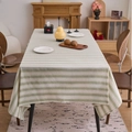 Mantel rectangular de algodón y lino a rayas verdes de estilo japonés sobre mesa - 60x60cm / Triple Raya Sin Flecos / Verde Esmeralda