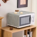 Green and white checkered refrigerator dust cover with white pom-pom trim for home decor - Microwave Style / Dark Green Small Plaid