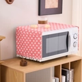 Pink microwave dust cover with white hearts, side pockets and pom pom fringe trim - Pink Heart