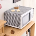 Classic black and white checkered microwave dust cover with white pom-pom trim detail - Small Black Plaid