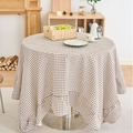 Nappe ronde vintage française à carreaux marron avec d'élégants bords à volants et lin - 150cm Rond / Vichy Café Volanté