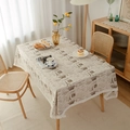 Detail of linen tablecloth featuring French Eiffel Tower prints and white lace edges - Vintage Eiffel Tower with Lace / 140*220cm