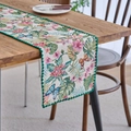 Camino de mesa jacquard floral con mariposas y bordes ondulados verdes decorativos - 30-120 / Jacquard Hoja de Monstera (Borde Festoneado Verde)
