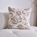 Square vintage floral pillow case in earthy brown and mustard yellow linen texture - 30-50 / Camellia Cushion Cover