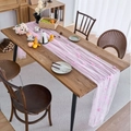 Pink lace table runner with 3D butterfly embroidery and pearls on a wooden dining table - 75cmx180cm / Pink Base Butterfly Lace
