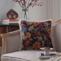 Vintage bloemen jacquard kussenhoes met elegante franjes voor luxe interieurdecoratie - 60X60CM (Zonder Vulling) / Jacquard Zwart Iris Witte Kwast