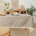 Classic brown checkered tablecloth with white lace trim in a cozy French country style - 100*140cm / Coffee Checkered (Lace Edge)