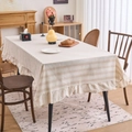 Nappe rectangulaire rétro à rayures et bords à volants en coton beige élégant - 150cm Rond / Kaki Triple Rayure