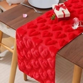 Red plush festive table runner featuring 3D embossed heart patterns and holiday decor - Table Runner 33-92 / Plush Big Red Heart