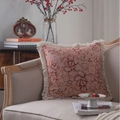 Vintage oranje jacquard kussen met rozenpatroon en crèmekleurige franjes langs rand - 60X60CM (Zonder Vulling) / Jacquard Roze Vetplant met Witte Kwast