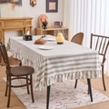 Nappe ronde vintage française avec rayures grises et bordure à volants élégante - 150cm Rond / Gris Foncé Triple Rayure